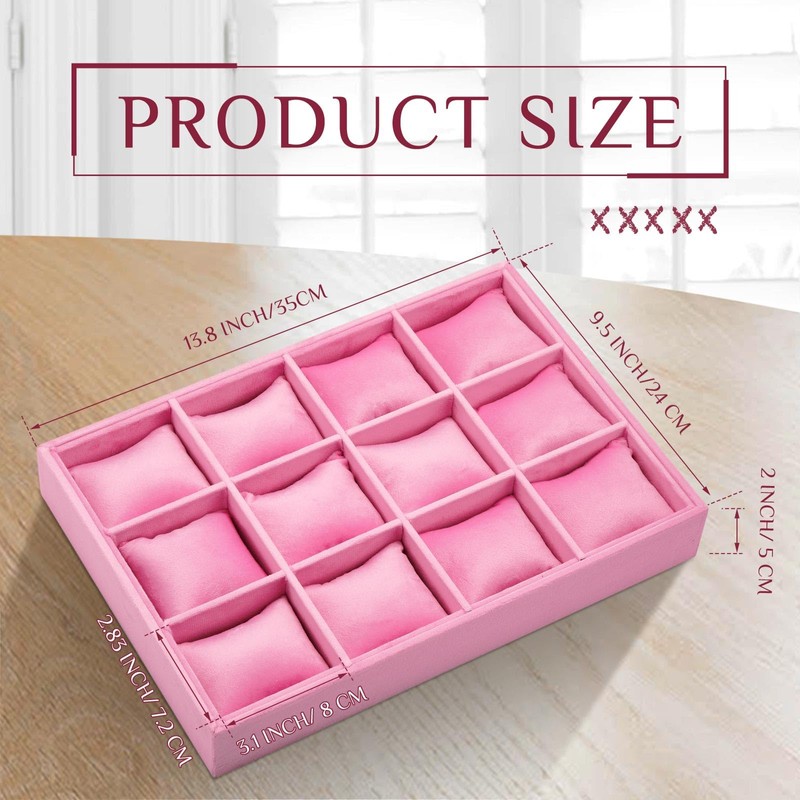 Henoyso 2 Pieces 12 Grid Velvet Watch Tray Jewelry Organizer