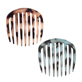 RAMGLYO Pack of 2 Hair Combs French Side Combs Plastic Clip Combs French Twist Comb Hair Clips with Teeth for Hair Accessories Women Girls (Blue + Pink)