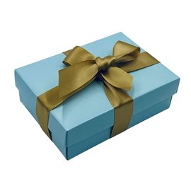 Blue Gift Box with Lid | Pick Your Ribbon Colour | Small Flat-Packed Gift Boxes for Presents, Birthday or Baby Gifts | Size 148x105x50mm (Gold Ribbon 56)