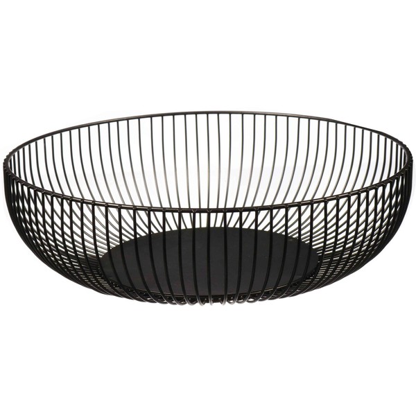 Cq acrylic Metal Wire Fruit Basket,Large Round Storage Baskets for Bread,Metal Wire Bread Fruit Bowl Vegetable Stand Holder for Snacks,Modern Fruit Bowl Decorate Kitchen Counter,Black