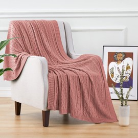 Aormenzy Dusty Pink Cable Knit Throw Blanket Oversized, 60" x 80"