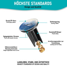 arteneur Eccentric Plug 40 mm Whale Fish - Stainless Steel & Brass Drain Plug with Extra Heavy Brass Screw | Universal Sink Plug for Standard Sinks