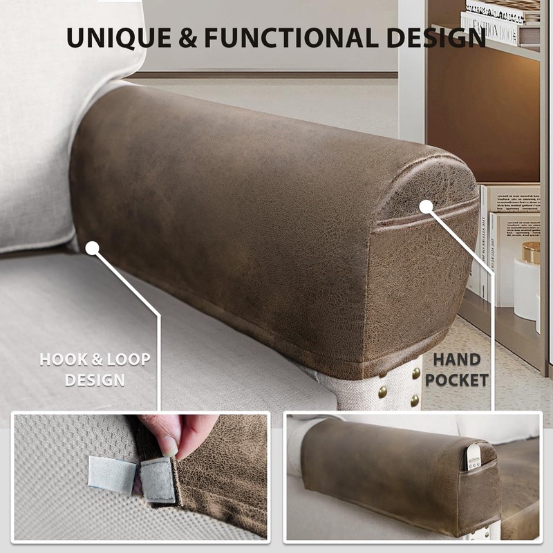 Leather Look Couch Arm Covers Set of 2 Armrest Covers