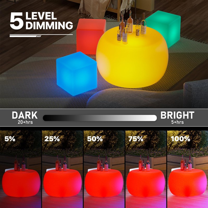 MoNiBloom 16" LED Cocktail Table for Bar with Remote, Rechargeable16