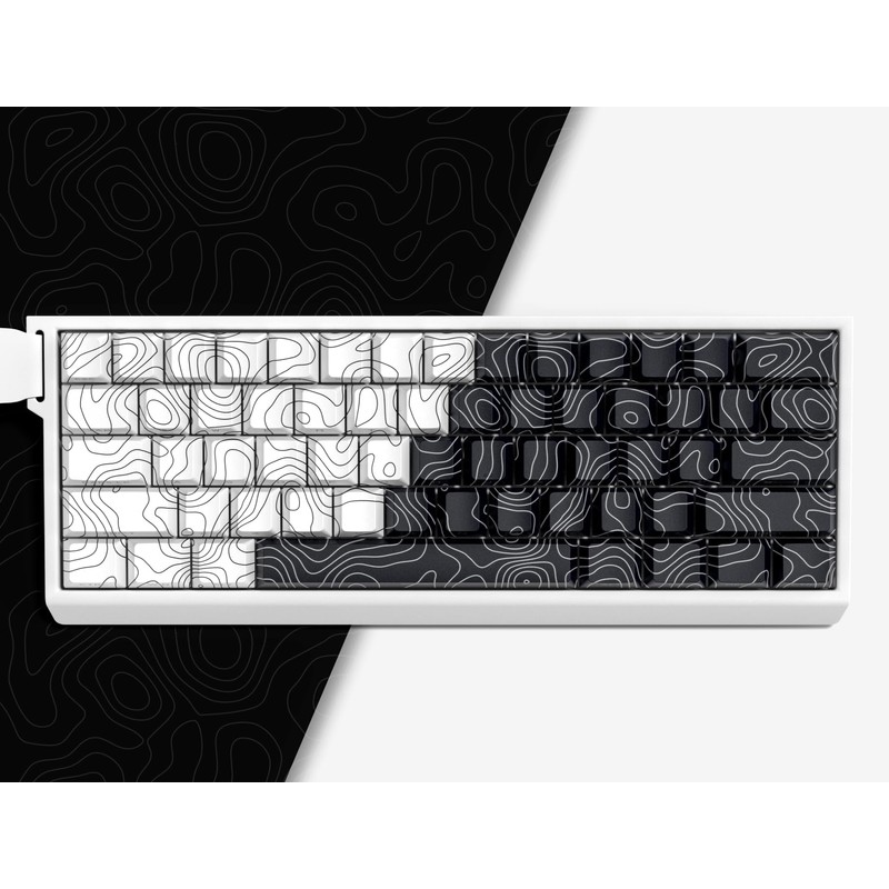 double shot PBT keycaps,white and black,Topographic keycaps,lines backlit,Shine Through keycap,Side