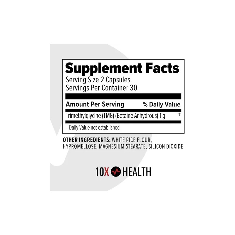 10x Health Tmg Trimetilglicina 1000mg Soporte Energía 60cáps