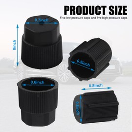 awlbed 10 PCS Car Air Conditioning Valve Cover Repair Kit, 0.51"/13mm Low Pressure Cap 0.62"/16mm High Pressure Cap, Good Sealing and Leak-proof Cover Accessories, Universal for Most Cars (Black)