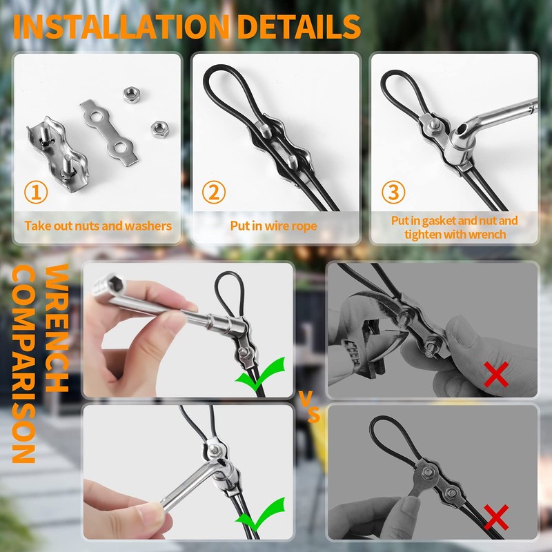 Keeimp String Light Hanging Kit,164 Ft Nylon Coated Stainless Steel