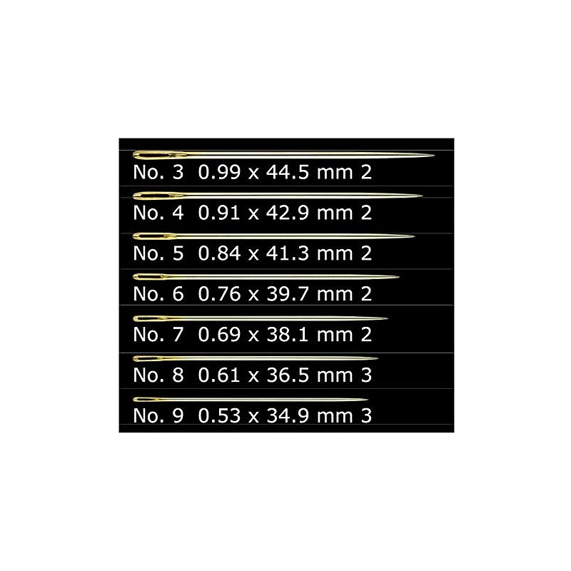 Clover 235 No. 3-9 Gold Eye Embroidery Needles, Pack of
