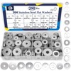 ZQZ 290Pcs Flat Washers, 304 Stainless Steel Fender Washers Assortment,