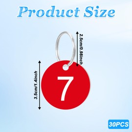 TIESOME 1-30 Plastic Number Tags, 30 Pcs Red Round Number Tags with Metal Rings 35mm Numbered Keychains Item Identifiers for Home Office and Garage Dormitory Keys House Lockers (Red)