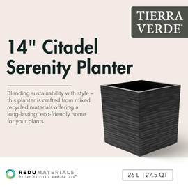 Tierra Verde Indoor & Outdoor Self-Watering Square Planter, Citadel Serenity, 14”, Black - Planting Containers for Plants and Flowers - Gardening and Landscaping Accessories