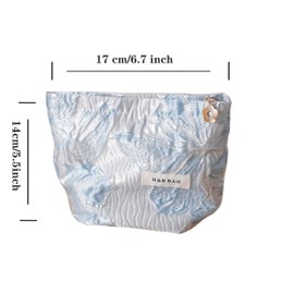 RANIT Fresh Style Lily Embossed Cosmetic Bag - Travel Toiletry Organizer, Versatile Makeup Storage & Coin Purse (Blue, Small)