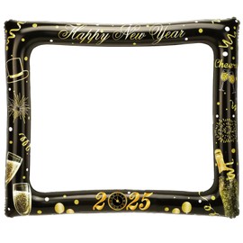 2025 Happy New Year Photo Booth Frame New Year’s Eve Picture Frame Photo Booth Prop Giant New Years Inflatable Selfie Frame Decorations for New Years Celebrations Party Supplies
