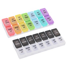 2 PCS Pill Organizer 2 Times a Day for Easy Tracking, Cute Weekly Pill Organizer for Vitamins, Fish Oil, Supplements, Medicines (Colorful/White and Black)