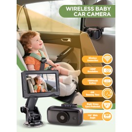 NUOTUN Wireless Baby car Camera - 40 Hours Battery Life& 940mn Night Vision, 4.3'' HD Car Baby Monitor - 1080P Video & 360° Adjustable, Rear Facing Back Seat Camera - Essentials for Newborn Families