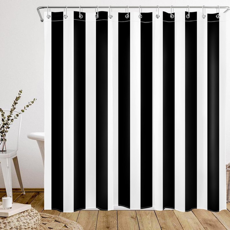 MYUSRE 4 Piece Black and White Striped Shower Curtain Set