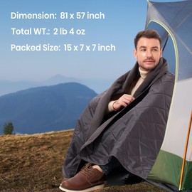sheelokhwui 4-in-1 Large Outdoor Blanket - Waterproof & Windproof Thickened Warm Fleece Camping Blanket for Stadium, Hiking, Sporting Events - 81"x57", Packable (Dark Gray)