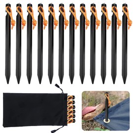 Camping Pegs, Pack of 12 Tent Pegs, Aluminium Alloy Tent Stakes, Pegs, Black Tent Hooks, Sand Pegs, Metal Pegs for Tarpaulin, Camping, Beach, Other Mountaineering