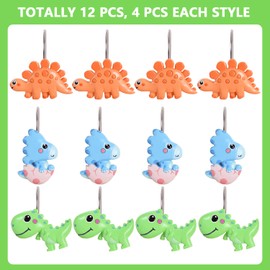 CTOHN 12 Pieces Dinosaur Shower Curtain Hooks Rings, Decorative Shower Hooks for Shower Curtain, Stainless Steel Decorative Shower Hangers Rings for Bathroom