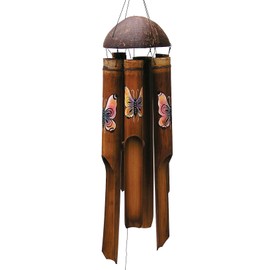 Cohasset Gifts 165 Cohasset Rainbow Simple Bamboo Wind Chime, Large, Hand Painted Colorful Butterflies