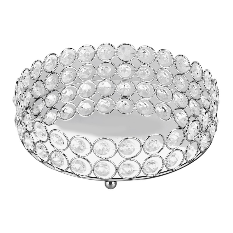 Crystal Cosmetic Makeup Tray 8in Round Display Tray Mirrored Metal