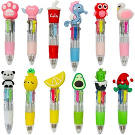 XYUXWLG Multicoloured Pens, 12 PCS Multi Coloured Pens All In One 4-in-1 Mini Retractable Fun Pens for Kids Party Bags Office School Supplies Kids Class Fifts