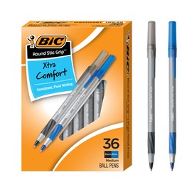 BIC Round Stic Grip Xtra Comfort - Bolgrafos de colores surtidos, punta media (0.047 pulgadas), paquete de 36 unidades, bolgrafos de escritura...     