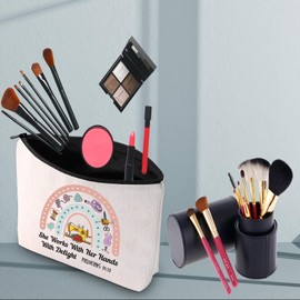 Sewing Machine Makeup Bag She Works with Her Hands with Delight Proverbs 31:13 Cosmetic Bag Sewing Lover Gift (Sewing She Works B)