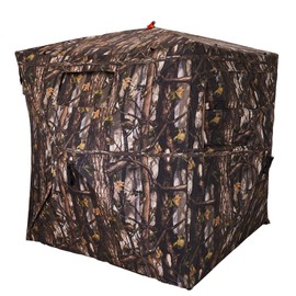 Hunting Blind 300D See Through Ground Blinds, 2-3 Person 270 Degree 2 Doors Pop Up Deer Blind Portable Camouflage Hunting Tent, for Turkey & Deer Hunting with Cyclone Tent Stakes and Wind Ropes