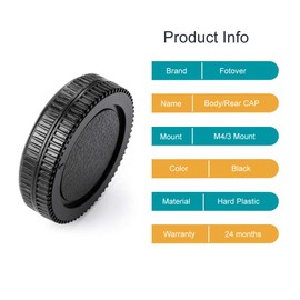 Fotover Micro 4/3 Body Cap and Lens Rear Cap Cover Replacement Set for Olympus/Panasonic M4/3 Cameras and Lens,2 Sets
