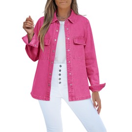 luvamia Jean Jackets For Women Fashion Shackets 2023 Pink Ladies Jacket Denim Fall Season Button Down Shirts Cotton Size X-Large 16 18 (LV-LOW-788264V-F-XL)