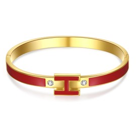 H Bracelet for Women - 18K Gold Plated Titanium Steel Cuff | Cubic Zirconia Bangle Jewelry Gift, Simple & Durable Everyday Wear (S/M/L Size), Medium, Titanium, Cubic Zirconia