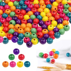 Wooden Beads Colourful for Threading, Pack of 1200 Colourful Wooden Beads 6 mm 8 mm 10 mm with Hole, Craft Beads in Various Colours for Crafts for DIY Bracelet Jewellery Making