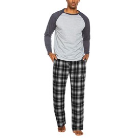 ADOME Mens Woven Pyjamas PJ Set Short Sleeve Crew Lounge Top Soft Check Pants 2 Piece Nightwear Set, YDL5-Light Grey, S