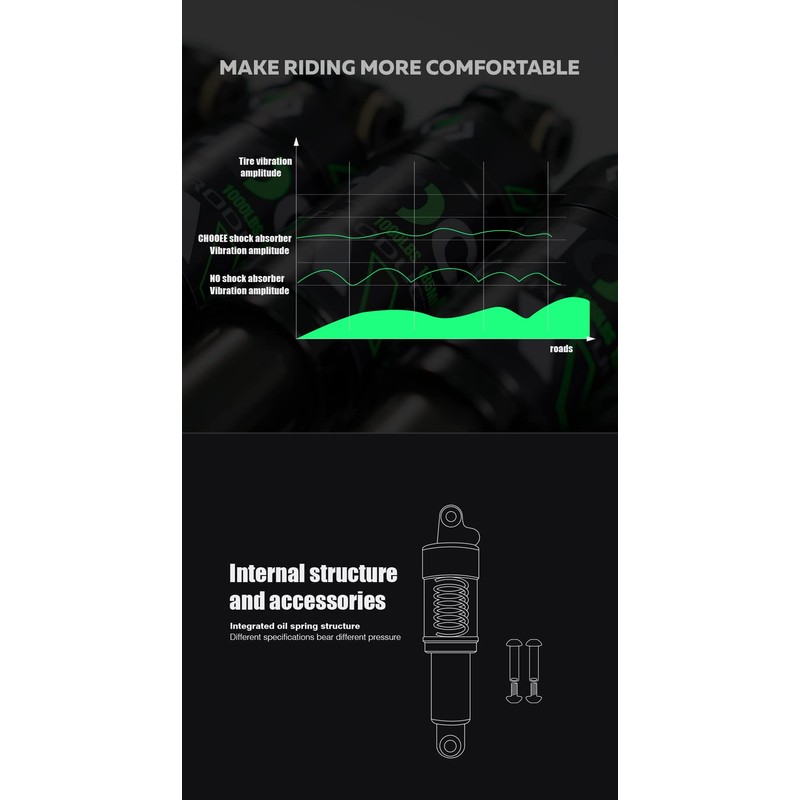 Chooee Ammortizzatore posteriore per bicicletta, 120 mm, 125 mm, 150