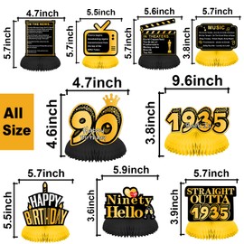 Back in 1935 Black and Gold Table Honeycomb Centerpieces Happy 90th Birthday Table Toppers Table Decorations 90th Gifts for Girls Women 90th Birthday Party Bday Supplies Gold