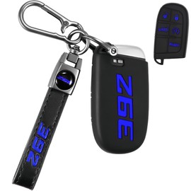RUIHEDAHB Silicone 392 key fob cover with Key chain Compatible with Charger Durango Challenger RAM 5 buttons (blue)