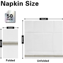 YIDUHAO Pocket Napkins,Disposble Cloth Like Napkins,Built-in Flatware Pocket,Decorative Wedding Napkins with Silver Stripe Print, Pre-Folded Party Napkin, Soft, Strong, Absorbent,Pack of 50