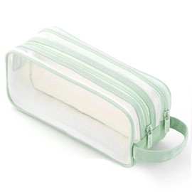 KyeeaDIY Clear Cosmetic Bag, Travel Makeup Bag, Pencil Case Transparent Pen Case Portable Make Up Organizer for Adult Teen Women Purse for Toiletries Accessories Brushes (Green)