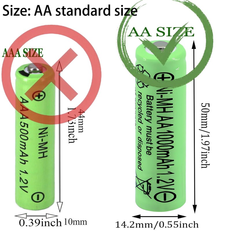 Yibatopow 4 Packs AA Ni-MH 1.2V Rechargeable Batteries,Double A 1000mah