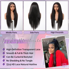 testar Black Lace Front Wigs 13x6 HD Lace Frontal Straight Wigs 30 Inch Natural Black Lace Wig Synthetic Lace Front Wig for Women Daily Use