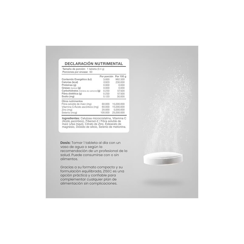Entera | ZISEC, Zinc, Selenio y Vitamina C, 60 tabletas