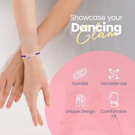 Sportybella Dance Bracelet – Purple Infinity Love Adjustable Wristband with Ballet Shoe Charm, Gift for Dancers, Dance Teams, Recitals or Birthdays