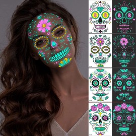 Kit de maquillaje de tatuajes faciales temporales de Halloween, A Esqueleto Web máscara facial pegatina tatuaje suministro para fiesta familiar