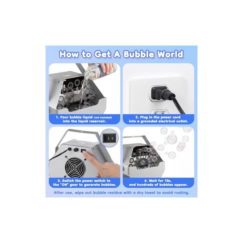 Theefun Bubble Machine: 750ML Metal Automatic Bubble Maker, Portable Professional