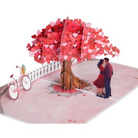 PQ Bees Pop Up Valentines Day Card, 3D Anniversary Wedding Birthday Card for Significant Other (Size 6 x 8 In - Romantic Couple Love Tree).