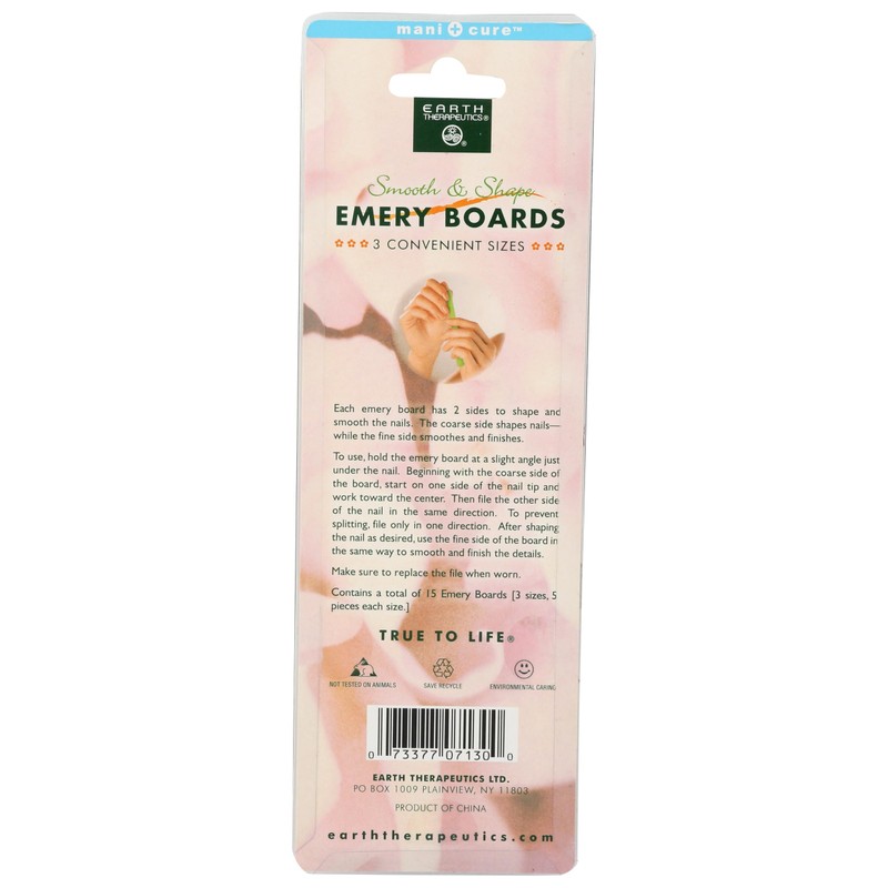 Earth Therapeutics Smooth and Shape Emery Boards, 15 Count