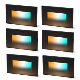 CLOUDY BAY 120V 5CCT Dimmable LED Indoor Outdoor Step Light,2700K/3000K/3500K/4000K/5000K,Stair Light,Black,Pack of 6