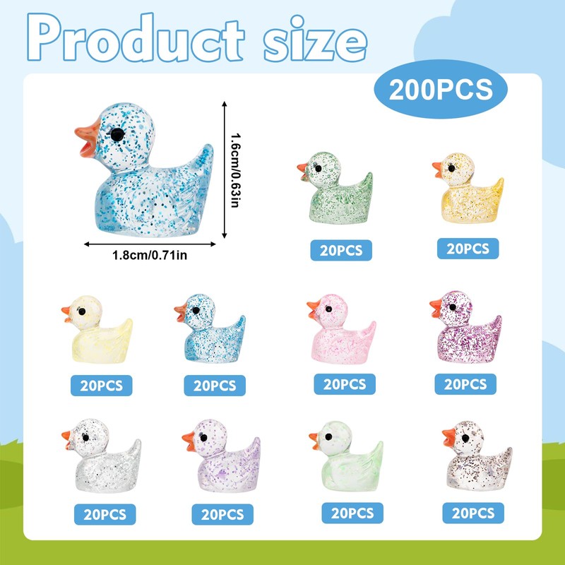 200Pcs Mini Ducks, Mini Resin Ducks Cute Glitter Little Ducks